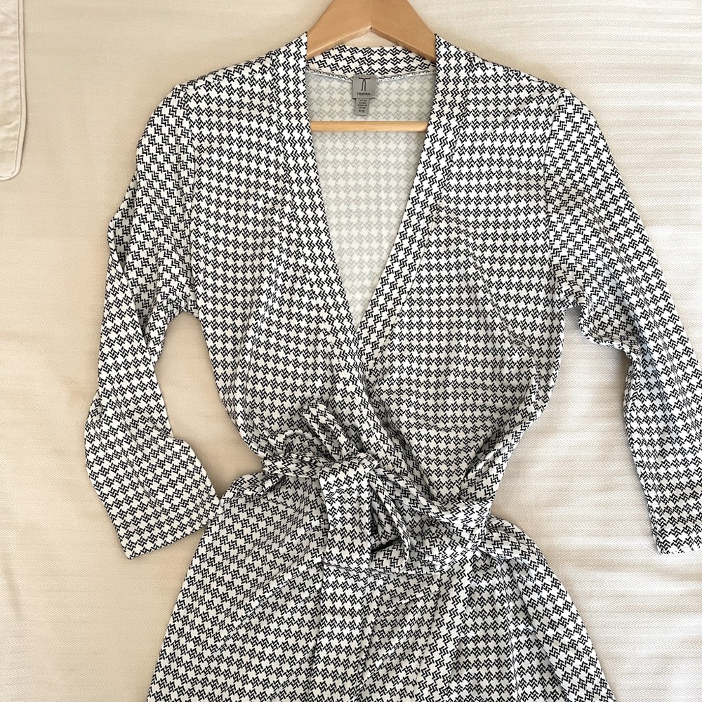 Tristan Black and White Houndstooth Wrap Dress